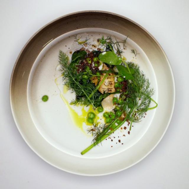 Langoustine, spinazie en platte kaas